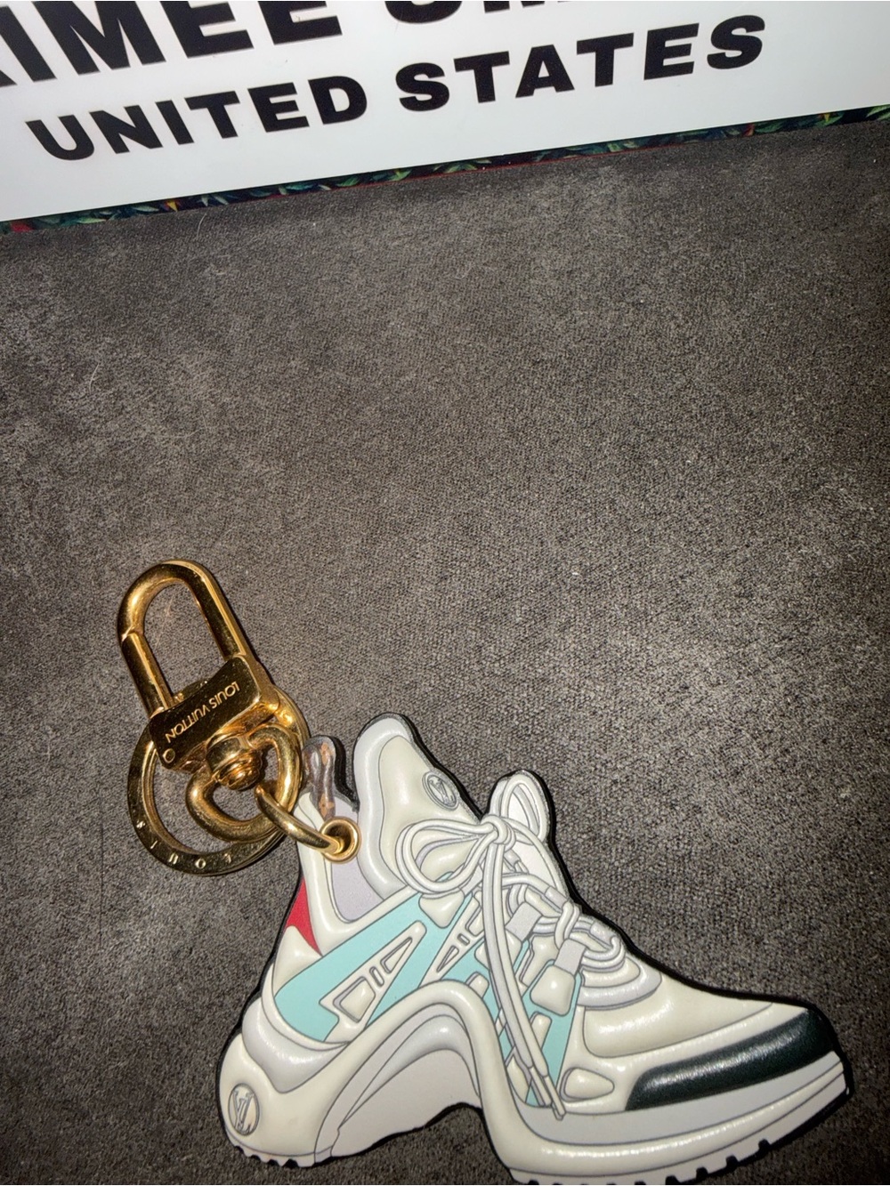 Louis Vuitton White, Mint & Coral Sneaker Key Charm with Gold Hardware